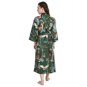 Boho Style Floral Kimono Pure Cotton Bathrobe with <b>Cardigan</b> Design Fashionable <b>Spring</b> and Summer Robe De Chambre - Product Image 2