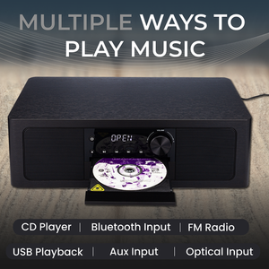 <b>Stereo</b> Shelf <b>System</b> CD Player, Bluetooth, FM Radio, USB Playback, Aux in, Optical in, Alarm Clock, & Remote Control - Product Image 5