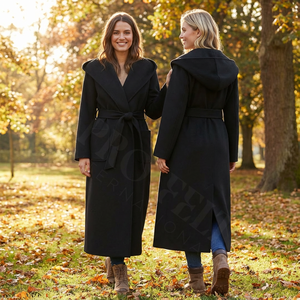 Manteau maxi à capuche pour femme 100% cachemire avec ceinture, luxe, chaud pour l'hiver, ouverture devant, confortable, léger, en laine cachemire - Product Image 4