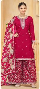 La última colección Salwar Kameez romana de seda bordada pesada Impresión digital Dupatta de seda para fiestas Ropa India pakistaní - Product Image 2