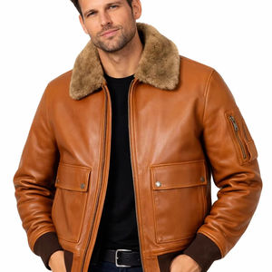 Chaqueta Clásica de Cuero Genuino para Hombre, Estilo Bomber, con Cuello de Piel, Ropa de Invierno, Estilo Urbano - Product Image 1