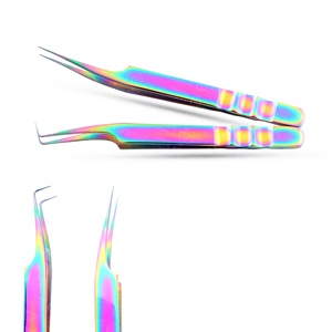 Pinces à cils en acier inoxydable à haute élasticité, multicolores, légères, faciles à utiliser pour prélever les cils fins - Product Image 4