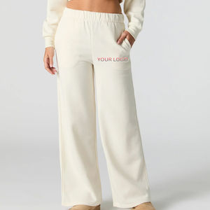 Haute qualité 100% coton polaire surdimensionné jambe large Baggy pantalon ceinture élastique coupe ample tenue décontracté Flare pantalons de survêtement - Product Image 4