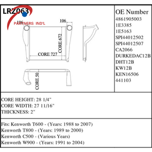Zpartners AUTO 4861905003 Refroidisseur d'air de charge de moteur de camion Compatible avec les modèles <span class=keywords><strong>Kenworth</strong></span> T600 T800 <span class=keywords><strong>W900</strong></span> 1988-2007 - Product Image 3
