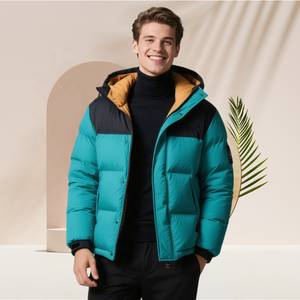 Blouson en jean pour moto personnalisé en usine, coque en cuir véritable, coupe ajustée, col en V, rembourrage en fibre de polyester, doudoune d'hiver pour homme - Product Image 2