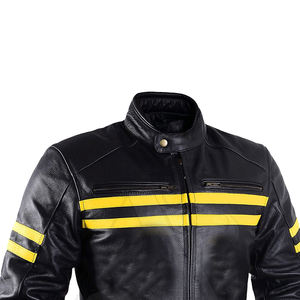 Vente en gros de vestes de moto en toile noire pour hommes de la meilleure qualité, rayures jaunes, col rabattu, fermeture à glissière, hiver chauffé - Product Image 4
