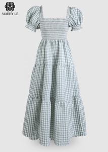 น่ารักสีเขียวตรวจสอบคอสี่เหลี่ยมเสื้อ MAXI ชุด-MD22น่ารักและผู้หญิงกับเดรส Flowy นี้ - Product Image 2