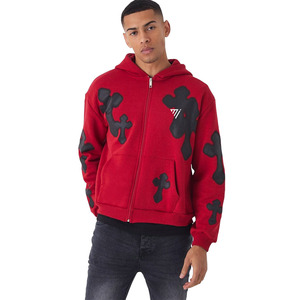Oversized Boxy Spray Cross Zip Through Hoodies en color rojo para hombres Último diseño Sudaderas con capucha de alta calidad - Product Image 4