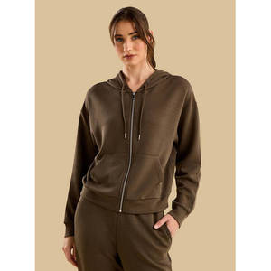 Sudadera con capucha de jersey para mujer, con cremallera completa, suave, transpirable, de manga larga, casual, lisa, personalizada OEM - Product Image 3