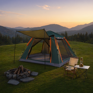 Grande tente de camping carrée avec deux portes, tissu Oxford 210D, poteaux en fibre de verre, 240x240x155 cm - Product Image 3