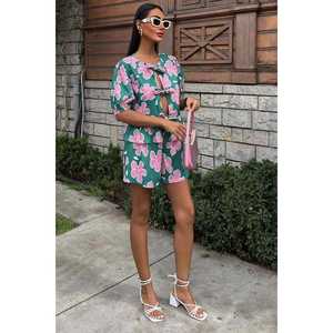 Ensemble en popeline à motif floral 10122, à nouer devant, avec taille élastique, respirant pour les loisirs - Product Image 2