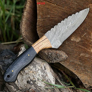 Cuchillo de caza hecho a mano Bushcraft, cuchillo de hoja fija, cuchillo de acero de Damasco para acampar con Funda de cuero - Product Image 5