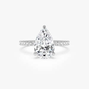 Anillo Radiante con Diamante Cultivado en Laboratorio en Forma de Pera, Halo Oculto con Pavé, 2.45 Ctw, Color E-F, Claridad VS, Oro de 14K, Certificado IGI, Pieza Nupcial - Product Image 2
