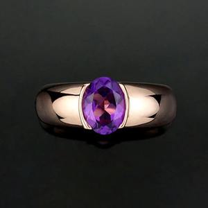 Bague de fiançailles vintage en argent sterling 925 plaqué or rose, faite à la main, avec pierre d'améthyste naturelle de coupe ovale, bijoux fins - Product Image 3