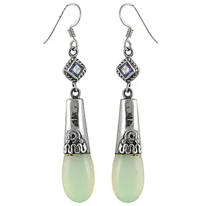 Women's 925 <b>Silver</b> Green Gemstone <b>Dangle</b> <b>Earrings</b> Gold Plated Water Drop Shape with Pearl and Diamond for Weddings and Parties - Product Image 1