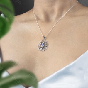 สร้อยคอจี้พลอยรูปวงรี925เงินสเตอร์ลิงทำด้วยมือเครื่องประดับสไตล์วินเทจสำหรับเธอ - Product Image 5