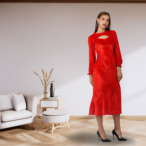 เดรสมิดิรัดรูปลำลองสไตล์ตะวันตกที่มีคุณภาพดีเยี่ยมดีไซน์ทันสมัยและดีไซน์คัตเอาท์เหมาะสำหรับผู้หญิงในฤดูใบไม้ผลิและฤดูร้อน - Product Image 3