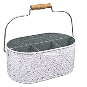 Carrito de Metal galvanizado de granja rústica con compartimentos, contenedor de almacenamiento multiusos, soporte para utensilios de Picnic de cocina para vajilla - Product Image 4
