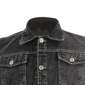 Chaleco vaquero clásico ajustado de talla grande algodón hecho con botón cierre a presión cuello vuelto estilo rasgado chaleco vaquero para hombre - Product Image 4