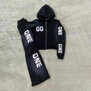 ชุดวอร์มกางเกงวอร์มซักได้แบบมีฮู้ดสำหรับผู้ชายพิมพ์ลาย DTG ผ้าเฟรนช์เทอร์รี่กรดซักได้ตามต้องการผู้ผลิต - Product Image 1