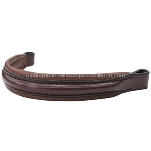 Banda para cejas de caballo de cuero acolchado de piel de vaca inglesa en cuero liso negro y marrón con costuras fuertes y duraderas - Product Image 1