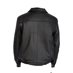 Blouson d'aviateur TIPTOP souple et personnalisé pour hommes veste en cuir à col montant noir pour hommes veste en cuir d'hiver épaisse à côtes - Product Image 2