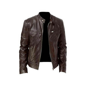 Chaqueta de cuero vintage abrigo hombres primavera diseño Motor Biker bolsillo chaqueta de cuero - Product Image 5