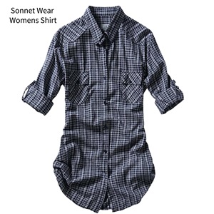 Chemises à manches longues en coton à carreaux pour femmes Chemises décontractées - Product Image 2