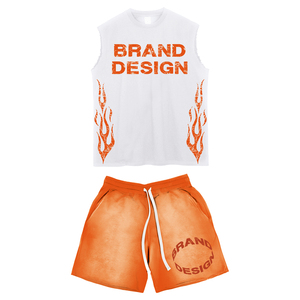 Ensemble de deux pièces personnalisé pour hommes short de survêtement en coton respirant délavé à l'acide et t-shirt sans manches style décontracté pour l'été - Product Image 4