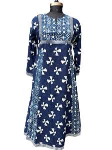 Elegant Indigo Kurti for <b>Women</b> Designer Printed Cotton <b>Dress</b> Kurti Festive Wear Daily Casual Trendy <b>Tunic</b> - Product Image 2