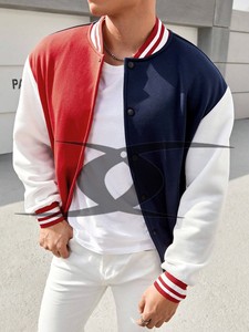 Personnalisé Hommes Vintage Varsity Veste Patchwork En Cuir Broderie Patches Collège Baseball Letterman Couleur Hiver Mouton Bouton - Product Image 4