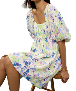 Fournisseur indien propose une robe à motif floral bleu-vert, tissu respirant, idéal pour les sorties décontractées d'été, les pique-niques, les promenades, l'exportation - Product Image 5