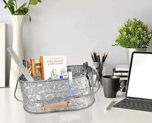 Doble nivel rústico granja galvanizado Metal Caddy Picnic utensilio y cocina almacenamiento compartimentos titular - Product Image 4