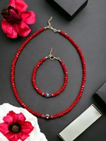 Ensemble collier et bracelet DAFNI en perles plastiques colorées, motif œil porte-bonheur - Bracelet élastique fait main, différents modèles pour la fête des mères