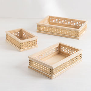 Llamativa bandeja de malla de ratán hecha a mano hecha en Vietnam bandeja de servicio de ratán y madera Vintage adecuada para restaurante de Hotel en casa - Product Image 3