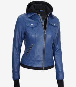 Veste en cuir à capuche pour femmes, vêtements d'extérieur authentiques avec capuche détachable, qualité supérieure, par le principal fabricant et exportateur - Product Image 3