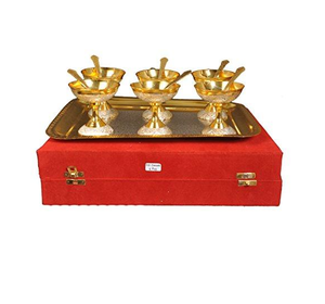 ชามใส่ไอศกรีมทองเหลืองถาดเสิร์ฟไอศกรีมผลไม้แห้งกล่องสีดำงานฝีมือดีไซน์ล่าสุดชุด5ชิ้น - Product Image 3