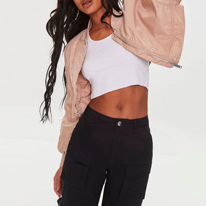Chaqueta Bomber de manga larga con cuello de punto acanalado para mujer de alta calidad, Top corto con cremallera, Chaqueta corta transpirable de invierno - Product Image 5