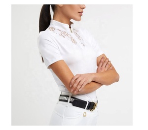 เสื้อขี่ม้าแขนสั้นผู้หญิง,เสื้อเบสสีดำยืดได้4ทางสำหรับขี่ม้า - Product Image 6