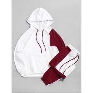 Sudadera con capucha azul y negra con combinación oscura inferior Chándal de lana Traje de gimnasio de lana de tendencia Jersey azul/Sudadera con capucha con negro inferior - Product Image 5