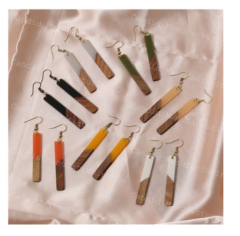 Latest Earrings Designs Statement Geometric Women Jewelry Earrings wood with Resin Low price Jewelry Accessories