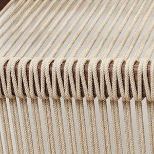 Chaise longue moderne en bois de teck Chibia avec pouf chaise de loisirs en teck massif avec corde tissée à la main - Product Image 3