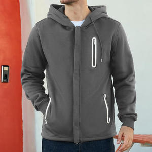 Sudaderas con capucha transpirables con cremallera para hombre con estampado de logotipo bordado personalizado y etiquetas de marca personalizadas para ropa deportiva o de calle - Product Image 2