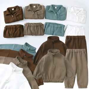2025 Unisex de calidad superior de alta GSM suave cálido algodón liso Color sólido grueso polar media cremallera chándal para niños para la temporada de invierno - Product Image 5