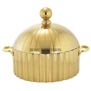 Casserole en métal de haute qualité de forme ronde plaquée or de haute qualité, centre de table et fournitures de décoration - Product Image 1