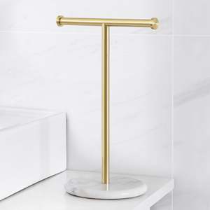 Toallero de baño de mármol y metal independiente elegante con base fuerte ideal para interiores con estilo moderno - Product Image 4