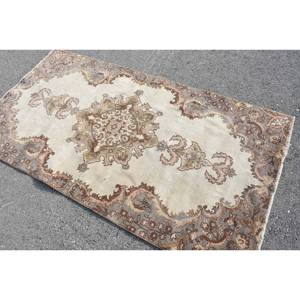 Classic Beige <b>Brown</b> 3.7 X 7ft <b>Wool</b> Rug Patchwork Turkish Design for Home Living Rectangle Hallway Entryway Latex New Bedside Rug - Product Image 4