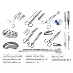 Kit d'instruments chirurgicaux de base réutilisables en acier de 35 pièces pour usage vétérinaire, comprenant des pinces et des porte-aiguilles - Product Image 1