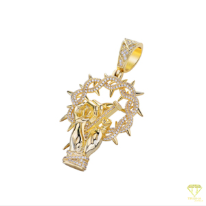 Jesús oración Moissanite colgante manos encanto religioso con corona de espinas colgante diamante Bling joyería - Product Image 5