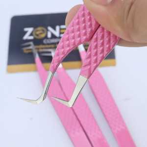 Pince à épiler rose en acier inoxydable pour extensions de cils Volume pointu Pince à épiler 90 45 75 degrés Volume de la botte incurvée - Product Image 4